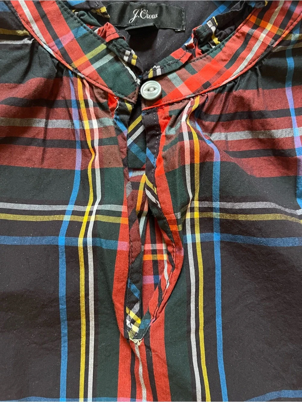 J. Crew Black and Red Plaid Sleeveless Holiday Blouse